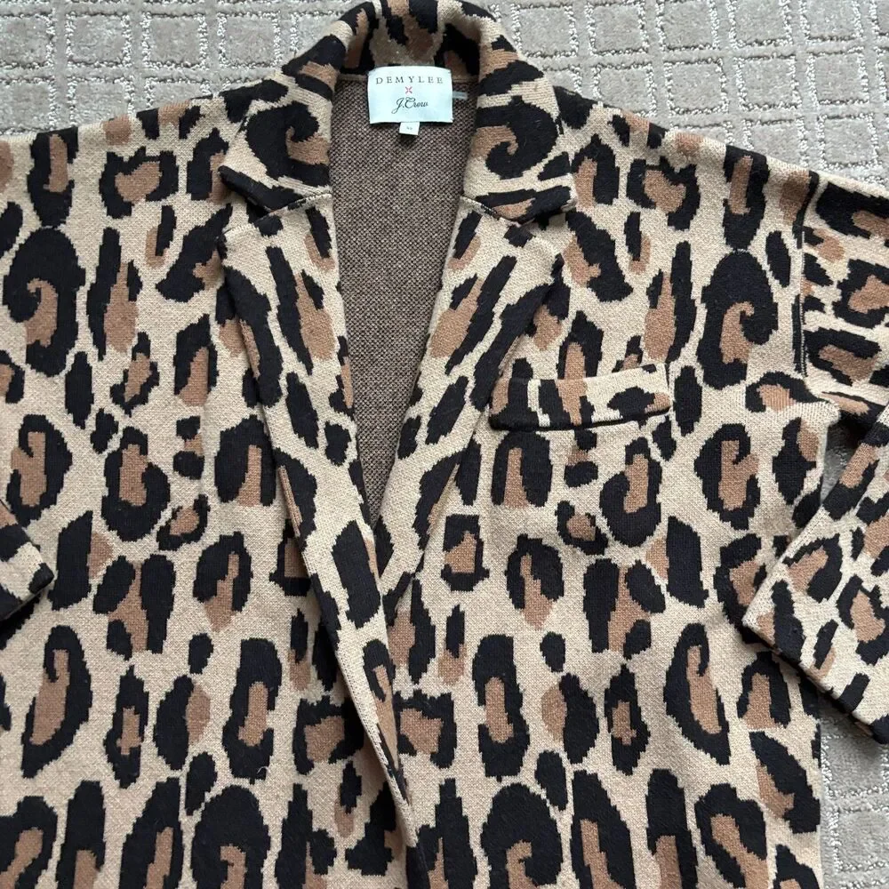 J. Crew Demylee Wool Sweater Blazer Jacket Women's XS Brown Tan Animal Leopard
